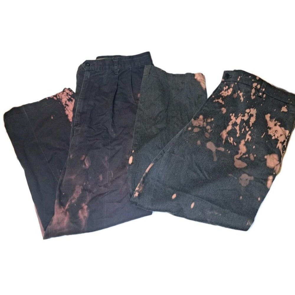 Dockers Mens Black 40x29 Blue Pleated And Gray Flat Front Lot Of 2 Custom Bleach